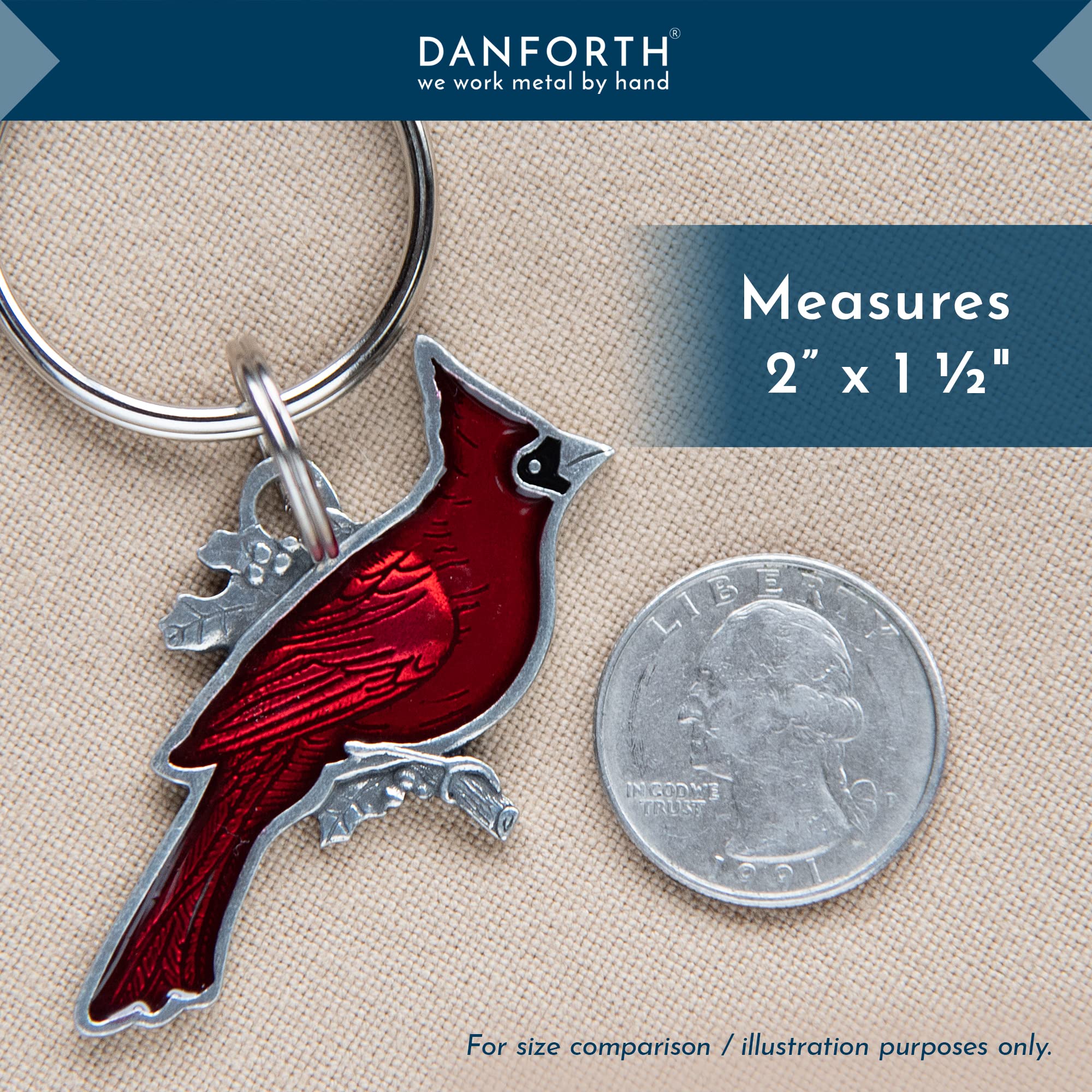 Handcrafted Pewter Red Cardinal Keychain - Winter Bird Keyring, 2” x 1.5” - Made in USA - Perfect Gift for Bird Lovers & Nature Enthusiasts