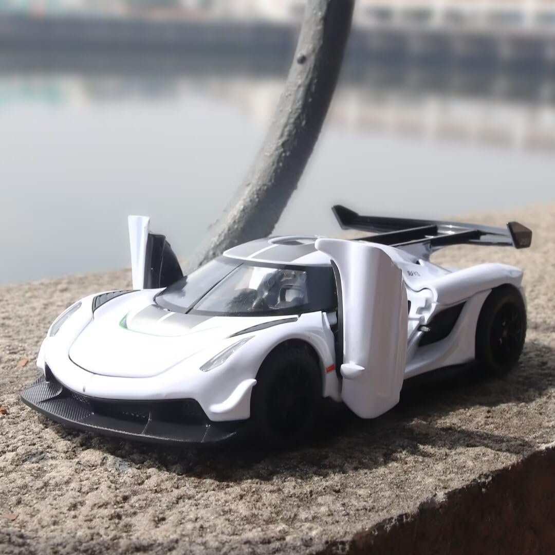 1/32 Scale Jesko Die Cast Metal Toy Cars for Kids - Pull Back Action with Light & Sound, Collectible Model Car for Boys Age 3+ (White) | Perfect for Birthday Gifts, Playtime & Car Collection Displays
