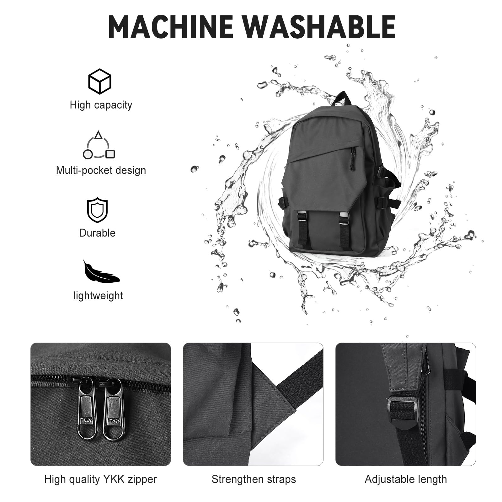 Upgraded Large Casual Daypack - Water Resistant Lightweight Laptop Backpack for Men & Women | College, High School, Travel & Sports Bookbag | Dark Grey Size L | Perfect for Commuting, Campus Life & Outdoor Adventures