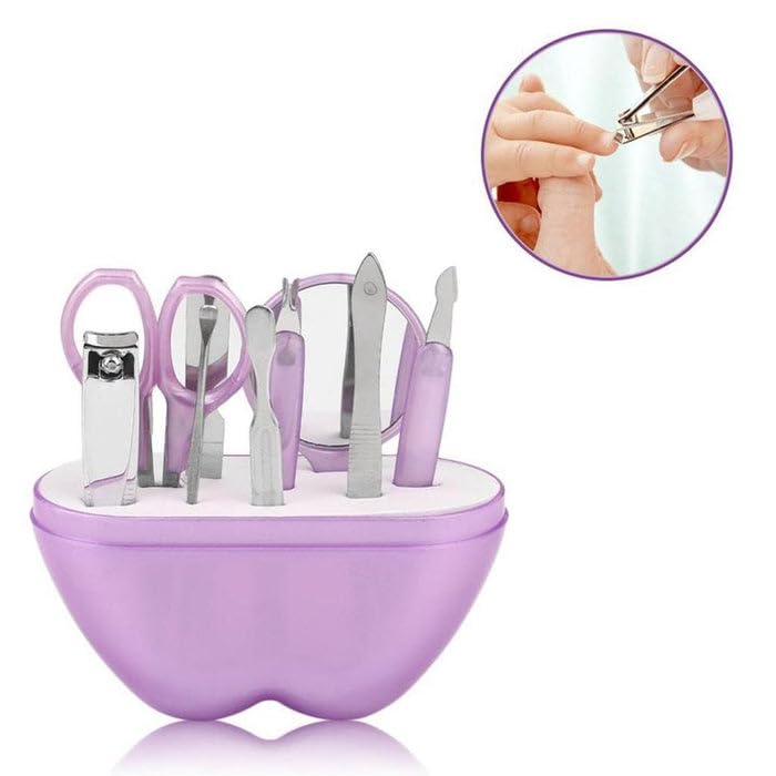 PBG MEGA MART™ 8-in-1 Apple Shaped Manicure Set - Compact Stainless Steel Pedicure Tools with Nail Clippers, Cleaner & Carry Case - Professional Salon Nail Care Kit for Home & Travel Use