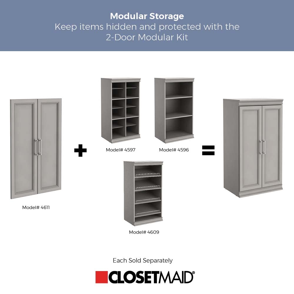ClosetMaid Modular Storage Pair Set with 2 Glass Pane Doors - Wood Closet Organizer in Shaker Style, Taupe | Add-On Accessory for Shelf Units | Perfect for Bedroom, Closet & Home Organization