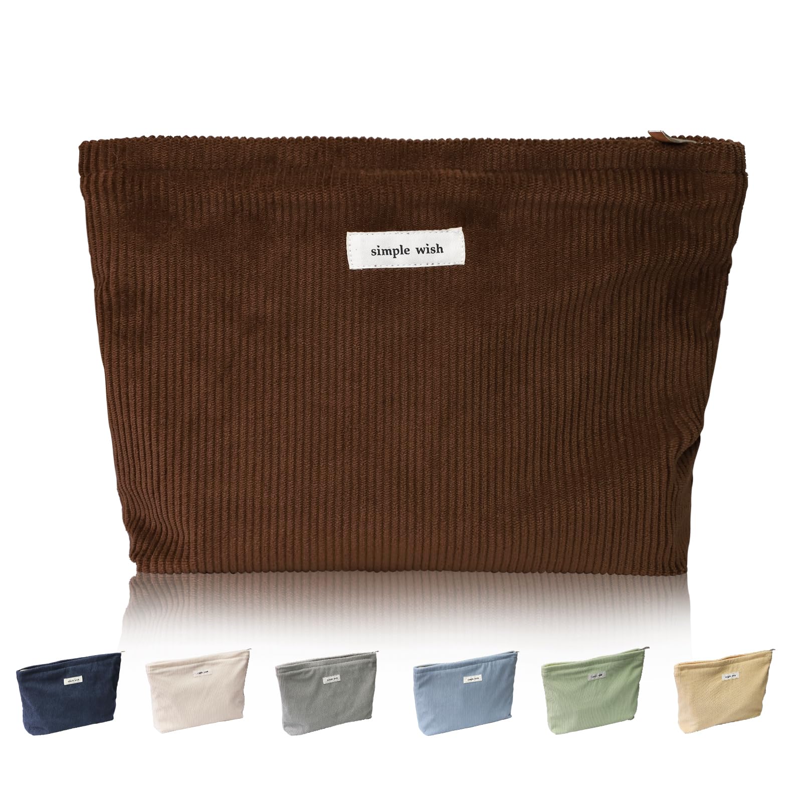 Wudygirl Large Capacity Corduroy Makeup Bag for Women - Travel Cosmetic Organizer with Zipper, Toiletry Pouch (Coffee) - Perfect for Travel, Gym & Daily Beauty Storage
