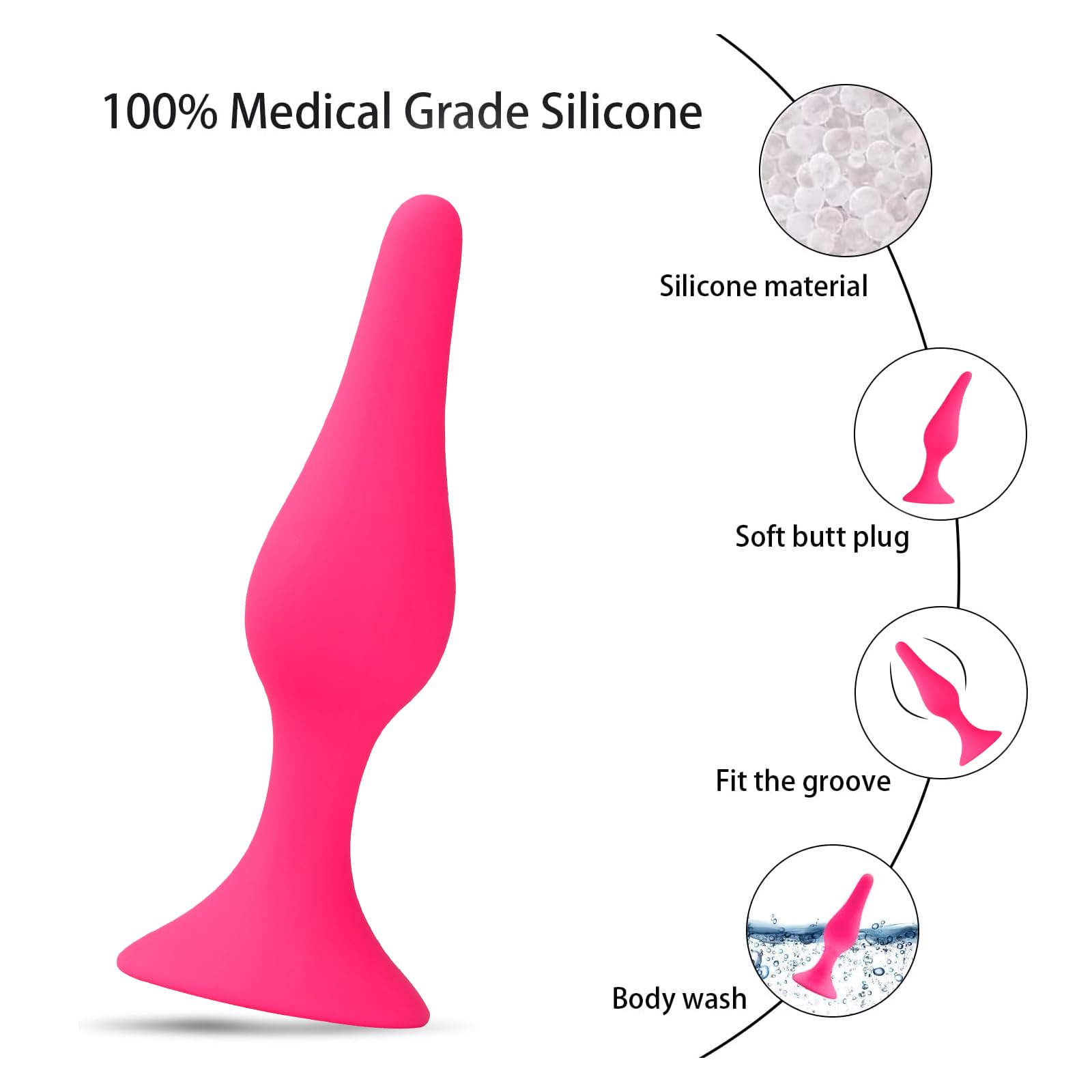 HISIONLEE 5PCS Silicone Anal Plug Training Kit - Rose Red Adult Sex Toys for Women, Men & Beginners | Perfect for Couples Play, BDSM & Solo Pleasure