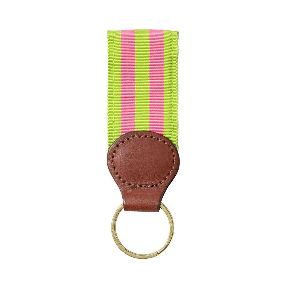 Barron's Hunter Grass Green & Pink Grosgrain Ribbon Keychain - Stylish Key Fob for Women's Handbags, Gift Wrapping, DIY Crafts & Party Decorations