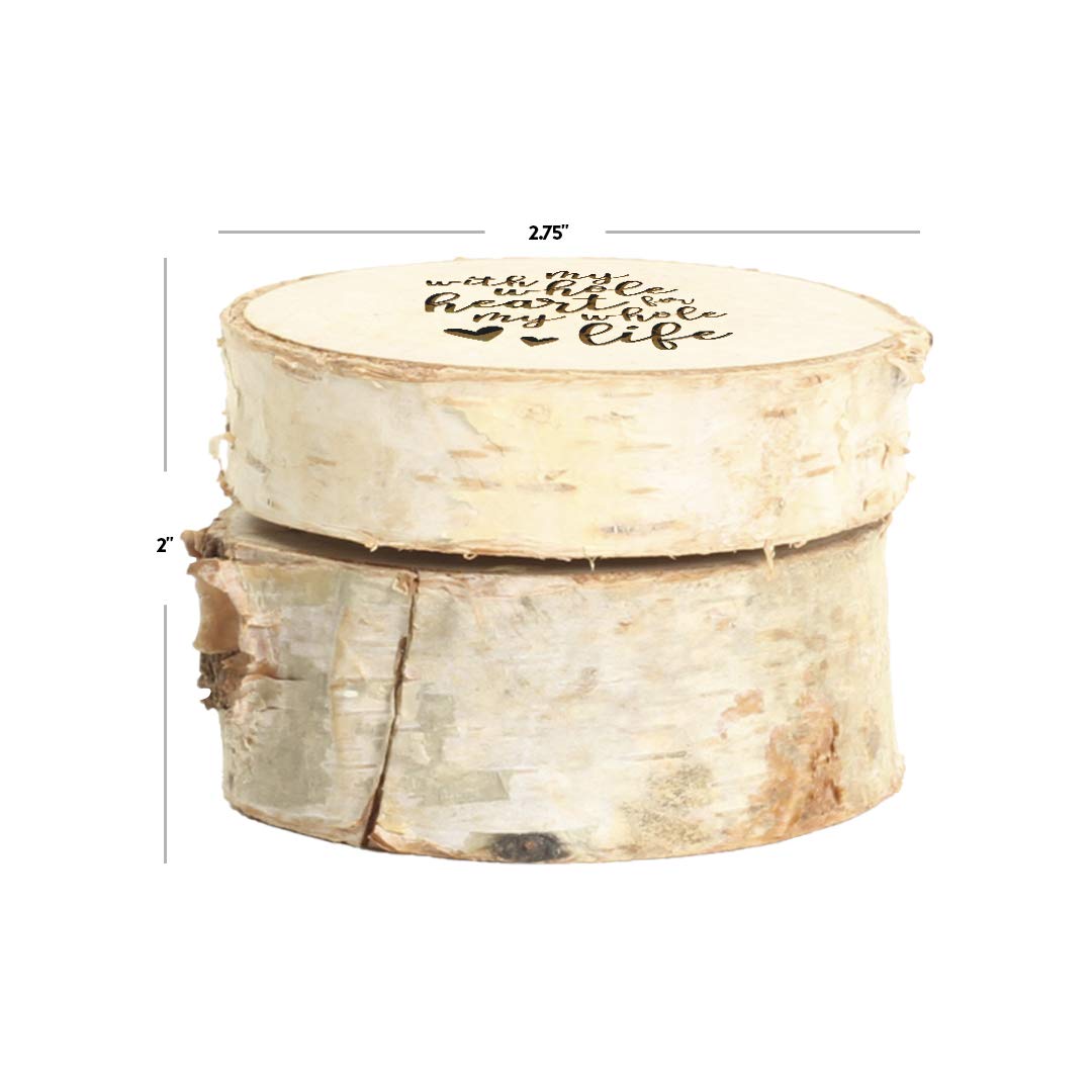 Koyal Wholesale Engraved Birch Wood Ring Box - Real Wood Engagement Ring Jewelry Box with 'With My Whole Heart for My Whole Life' Engraving - Perfect for Wedding Proposals, Anniversary Gifts & Romantic Surprises
