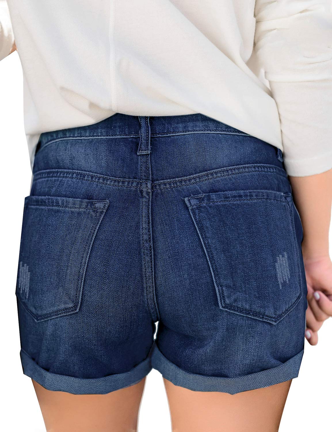 Luvamia Women's Ripped High Waisted Stretchy Denim Shorts with Cuffed Hem - Perfect for Summer Outfits, Beach Vacations & Casual Street Style