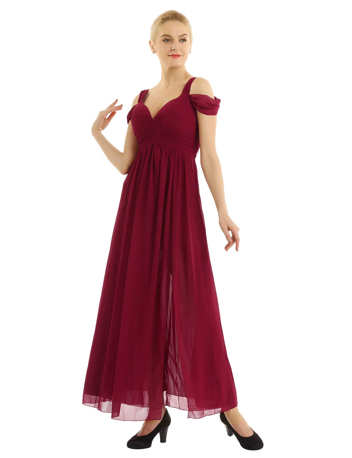 YiZYiF Women's Chiffon V-Neck Flare Maxi Dress - Elegant Long Flowy Formal Gown for Bridesmaid, Evening Party, Prom & Special Occasions