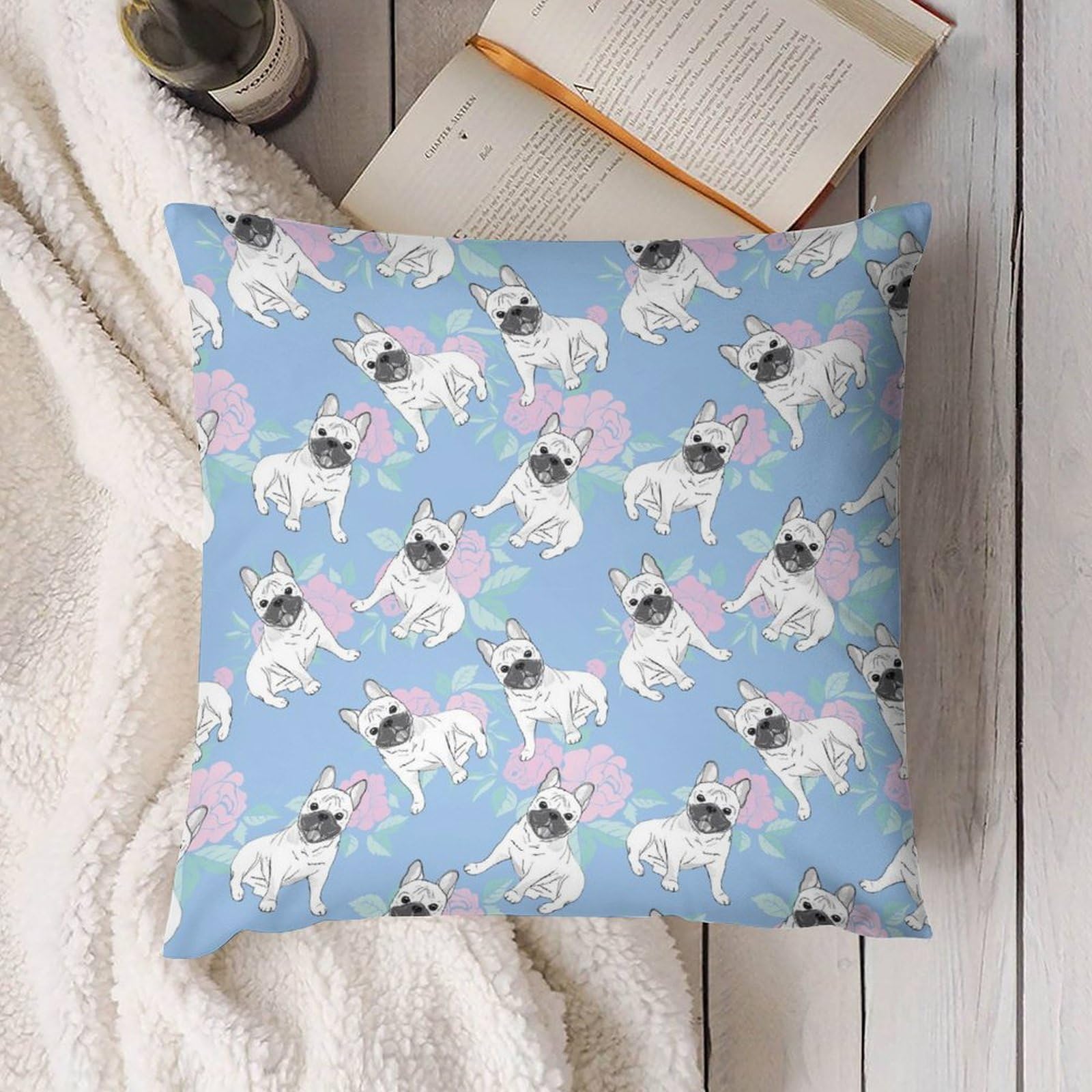 Adorable French Bulldog Plush Pillow Covers - Soft & Smooth Cushion Cases for Sofa & Bed (Set of 4, 24x24 Inches) - Perfect for Home Decor, Kids Room, Nursery, or Pet Lover Gifts
