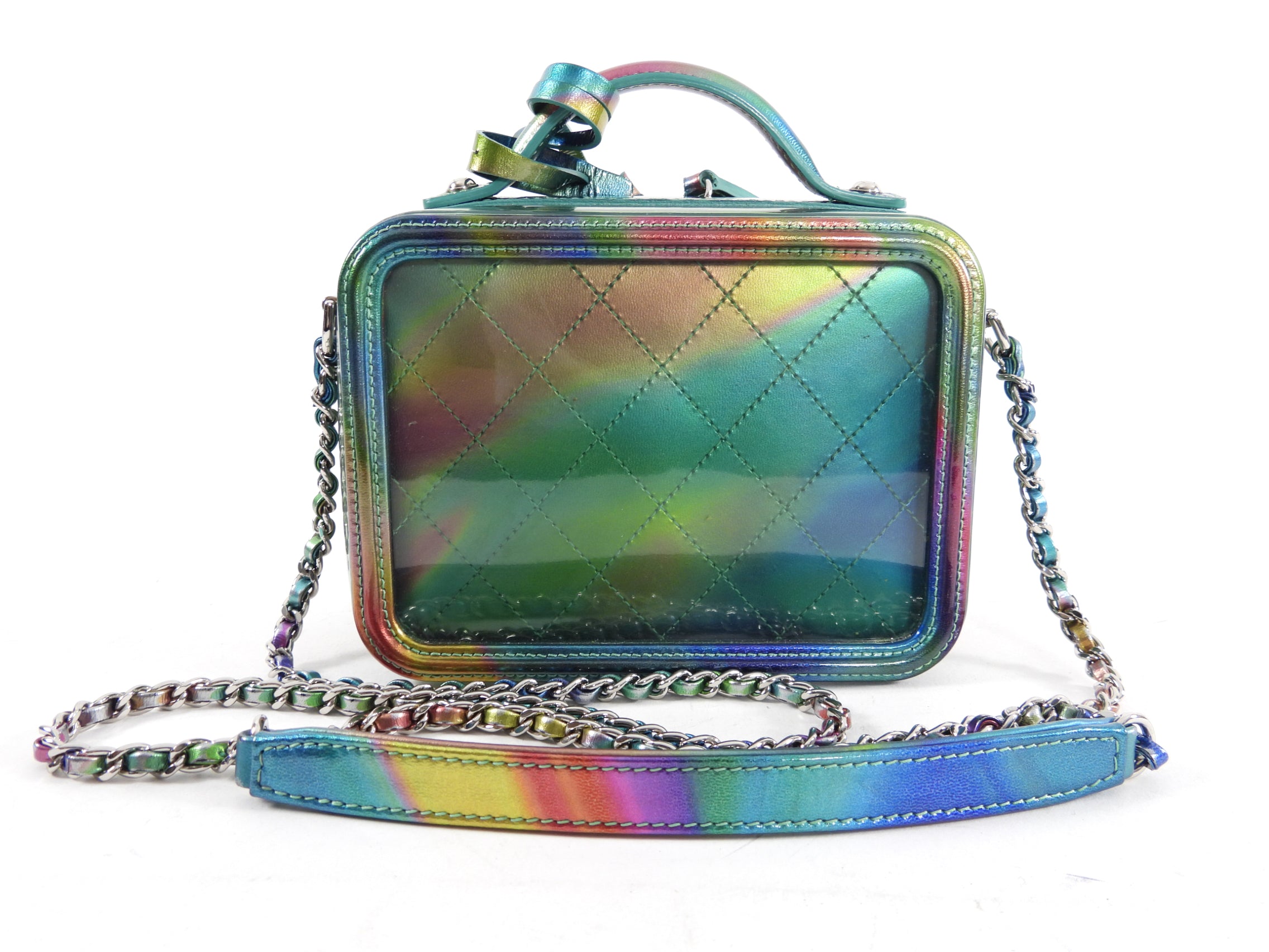 Chanel 20C Iridescent Rainbow Filigree Clear PVC CC Vanity Case - Luxury Designer Cosmetic Bag for Women, Perfect for Travel & Everyday Use