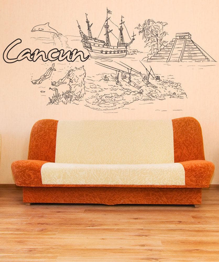 Vinyl Wall Decal Sticker - Tropical Cancun Beach Scene #1405 | Removable Home Decor for Living Room, Bedroom, Nursery & Office