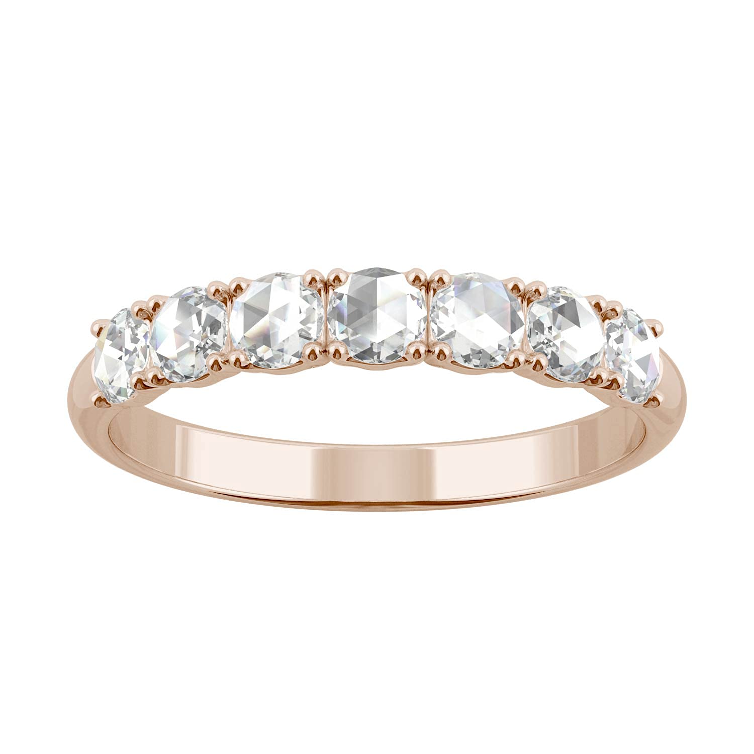 14K Rose Gold 3mm Round Rose Cut Moissanite Wedding Band Ring - 0.49cttw DEW Certified by Charles & Colvard - Elegant Bridal Jewelry for Engagement, Anniversary & Special Occasions