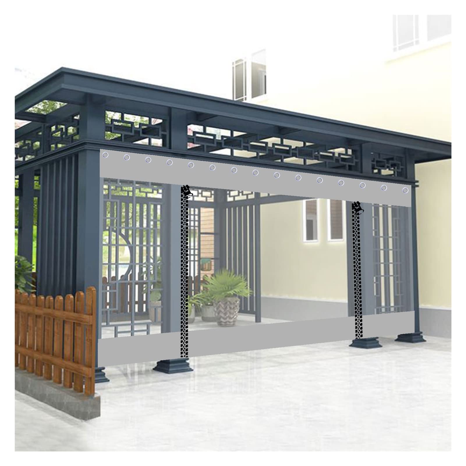 Clear PVC Waterproof Outdoor Curtains with Zipper - 8.2x9.84ft (2.5x3m) Gazebo Side Panels & Patio Enclosure Tarpaulin - Perfect for Camping, Porch, Deck & Backyard Weather Protection (Clear Gray)