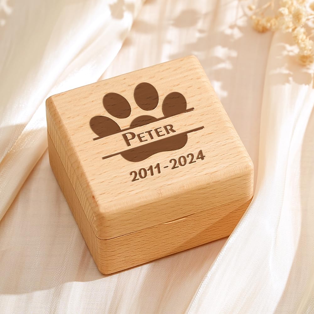 Personalized Pet Memorial Box - Custom Engraved Wooden Keepsake for Dog & Cat Hair, Ashes & Photos - Unique Pet Loss Gift for Pet Lovers - Perfect for Home Memorial Display & Pet Remembrance Ceremonies