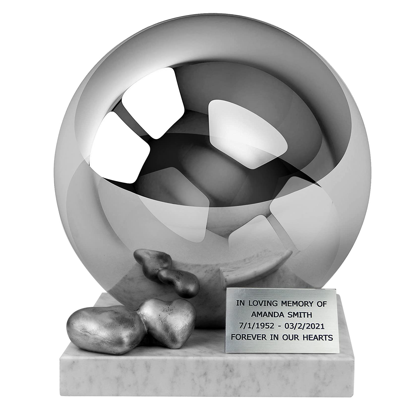 Stainless Steel Companion Urn XL - Large Double Heart Cremation Urn for Two Adults, Durable Memorial Keepsake for Ashes - Perfect for Home Memorials, Cemetery Placement & Celebration of Life Ceremonies