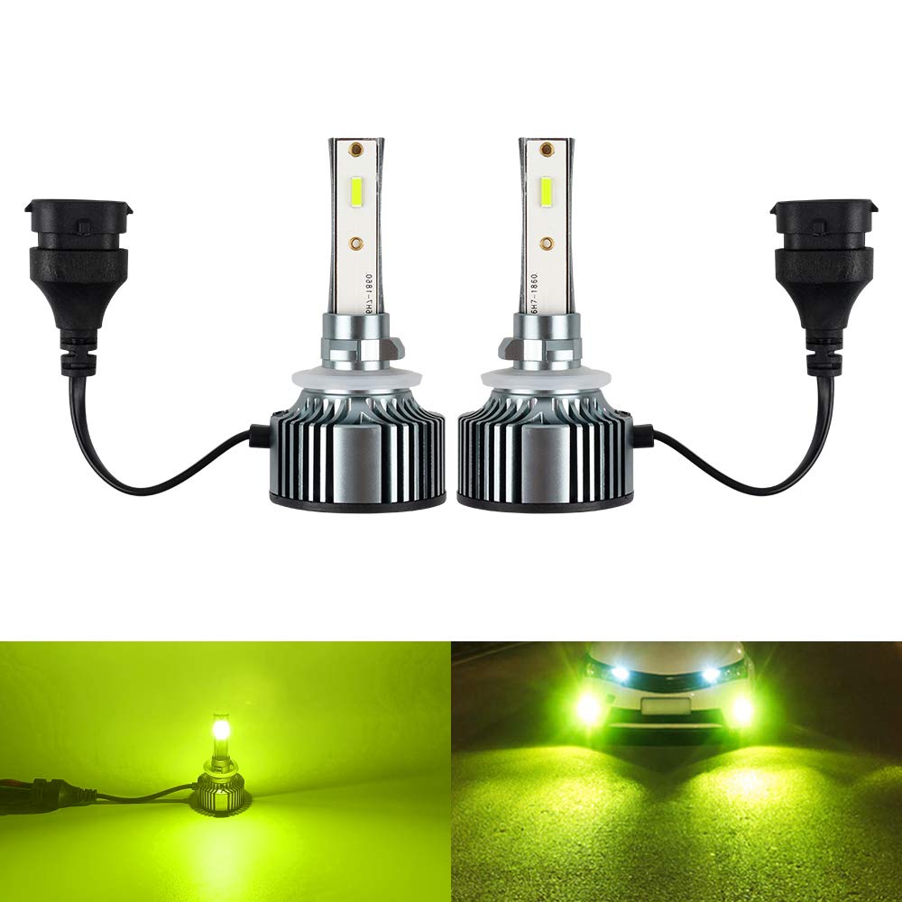 1797 LED Headlight Fog Lights Bulbs - 880 881 Lemon Yellow Lime Color for Cars & Trucks - DRL Lamps Kit with High/Low Beam, Ballast - Bright 12V/24V 28W 4000LM CSP LED Chips - Plug & Play Replacement (Pack of 2) - Perfect for Night Driving, Off-Road Adventures & Foggy Conditions