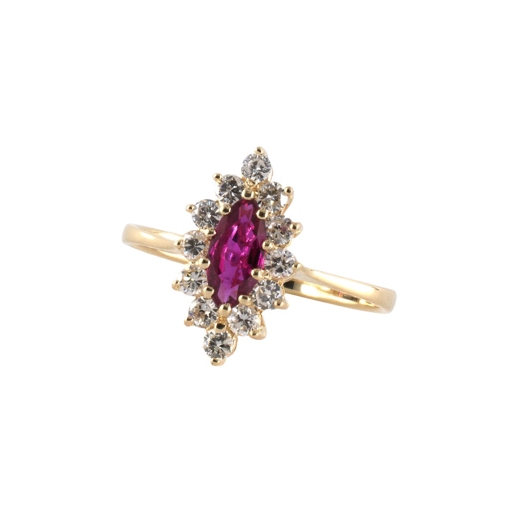 Exquisite Ruby & Diamond Tapered Cluster Cocktail Ring for Women | Elegant Statement Jewelry for Evening Parties, Weddings & Special Occasions