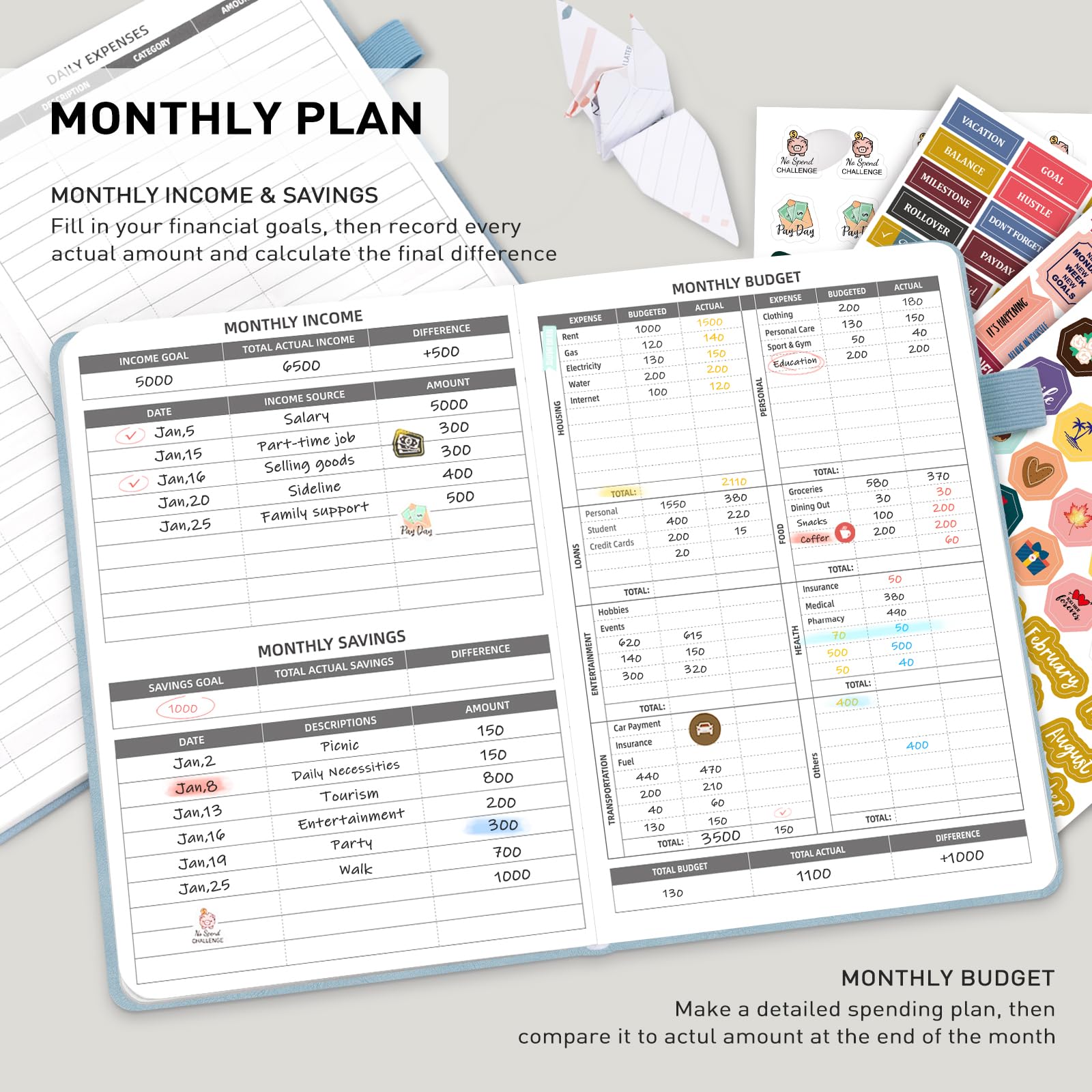 WEMATE 2025 Monthly Budget Planner - Undated Expense Tracker Notebook & Financial Organizer | 12-Month Bill Organizer, A5 Account Book for Money Management (Blue) | Perfect for Personal Finance, Household Budgeting & Financial Goal Tracking