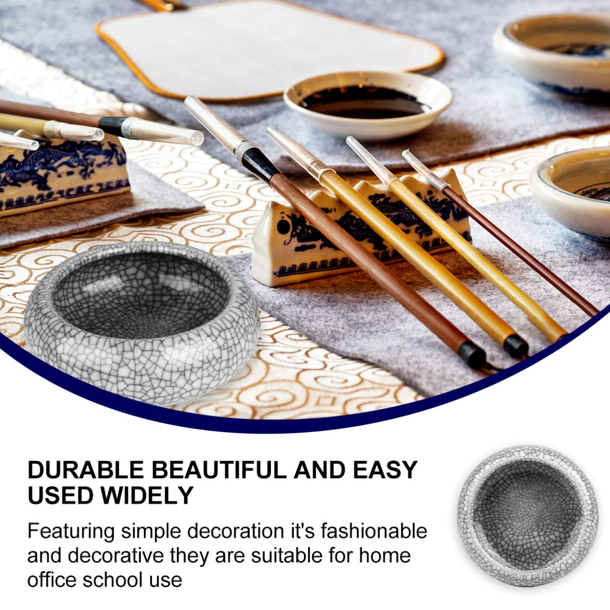 NUOBESTY Ceramic Calligraphy Brush Washing Cup - Small Pen Washer Basin for Ink Brushes | Creative Writing Brush Cleaner Tool | Ideal for Chinese Calligraphy, Watercolor Painting & Art Studio Use