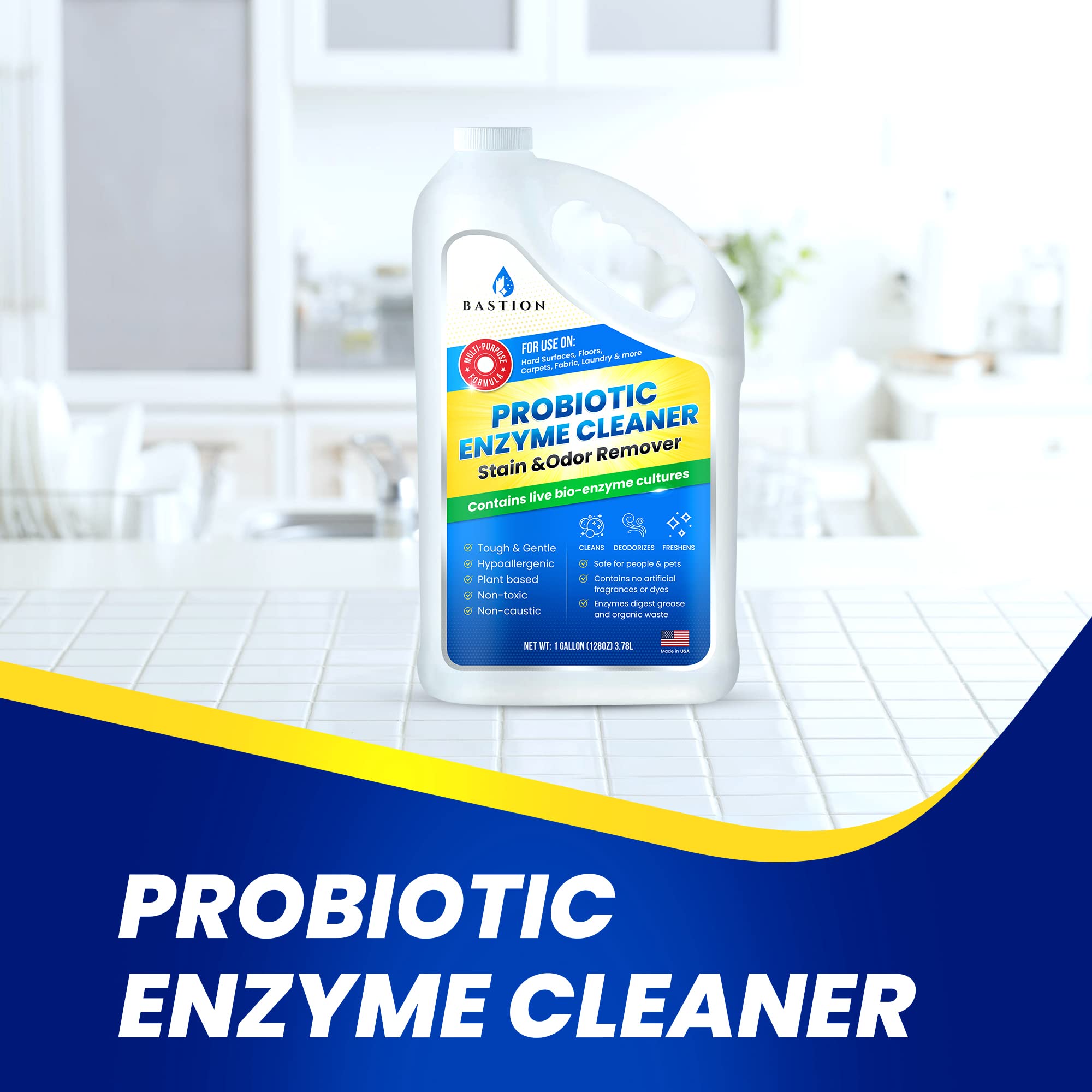 Bastion Probiotic Enzyme Cleaner - Natural Stain Remover & Odor Eliminator for Laundry, Pets, and Household Cleaning | Eco-Friendly & Non-Toxic