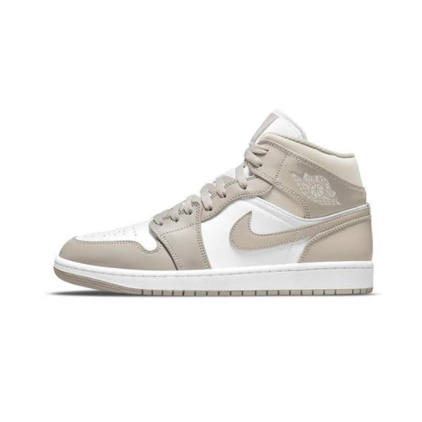 Air Jordan 1 Mid Sneakers - Linen & College Grey Colorway - Men's Basketball Shoes for Casual Wear & Street Style