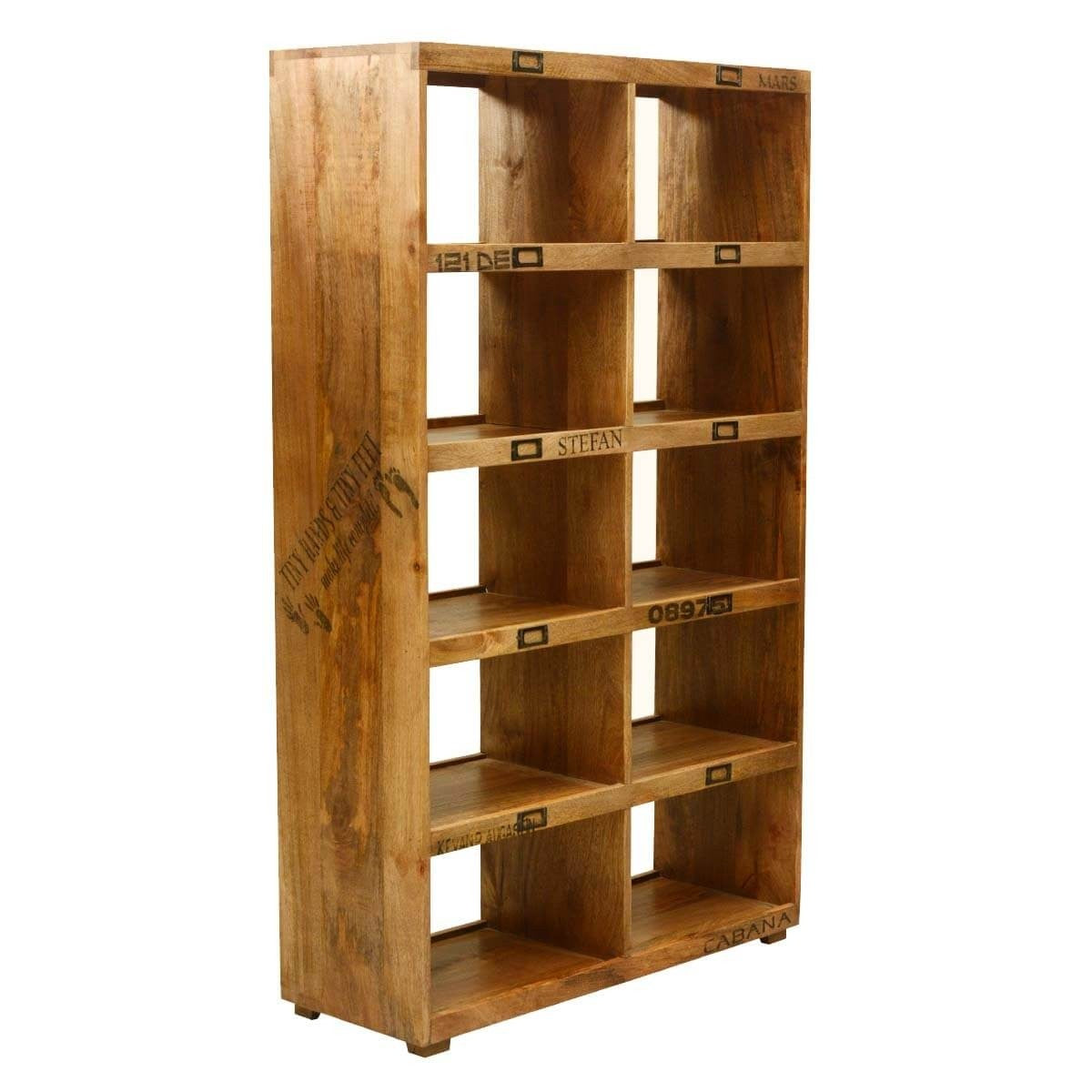 Rustic Solid Wood 10-Shelf Bookcase - Earth Industrial Open Cube Storage Shelf for Living Room, Office & Bedroom Organization