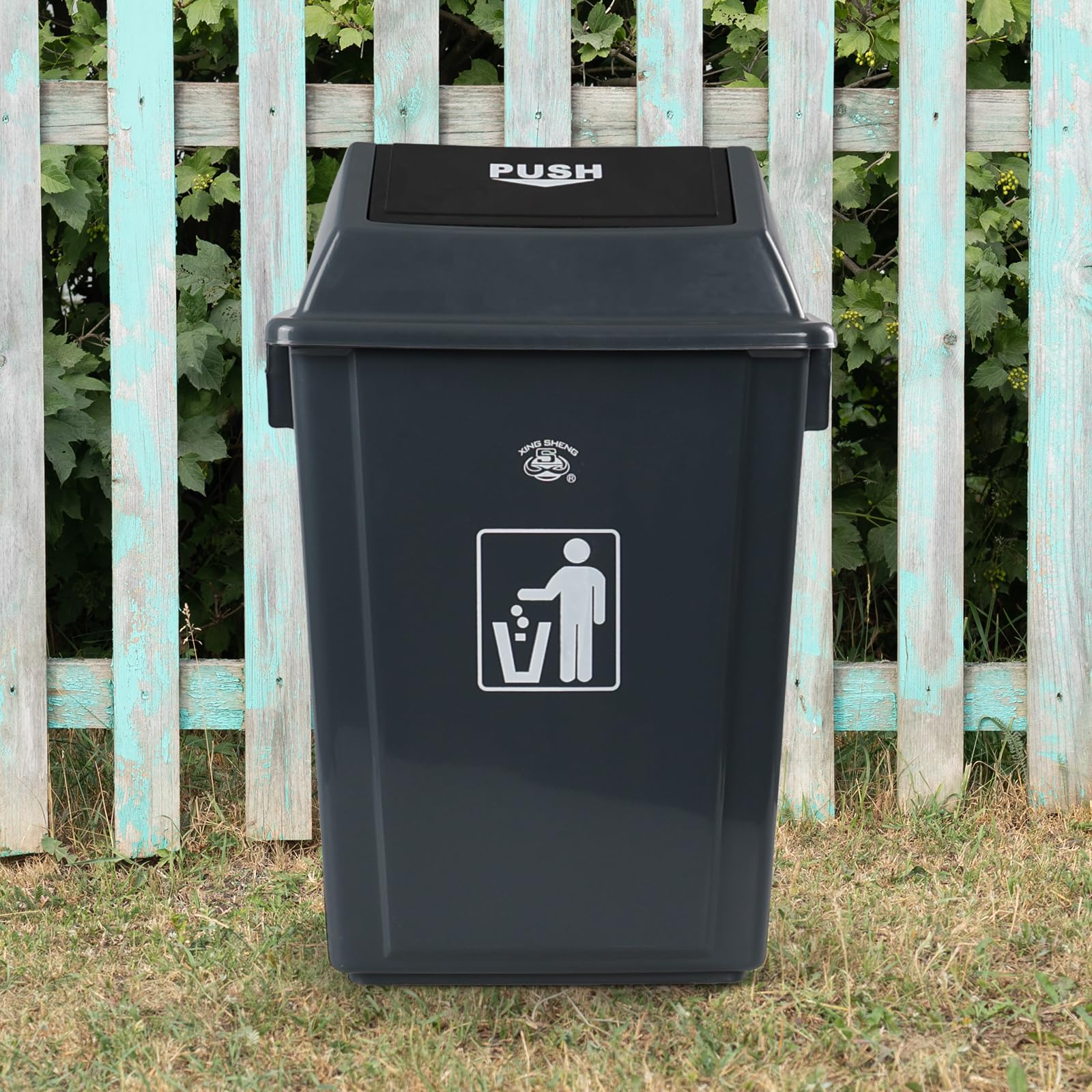 13 Gallon Plastic Swing Lid Trash Can - 4 Pack Outdoor Garbage Bin with Leak-Proof Design, Heavy Duty & Weather Resistant for Patio, Backyard, Garage, and Commercial Use (Grey)