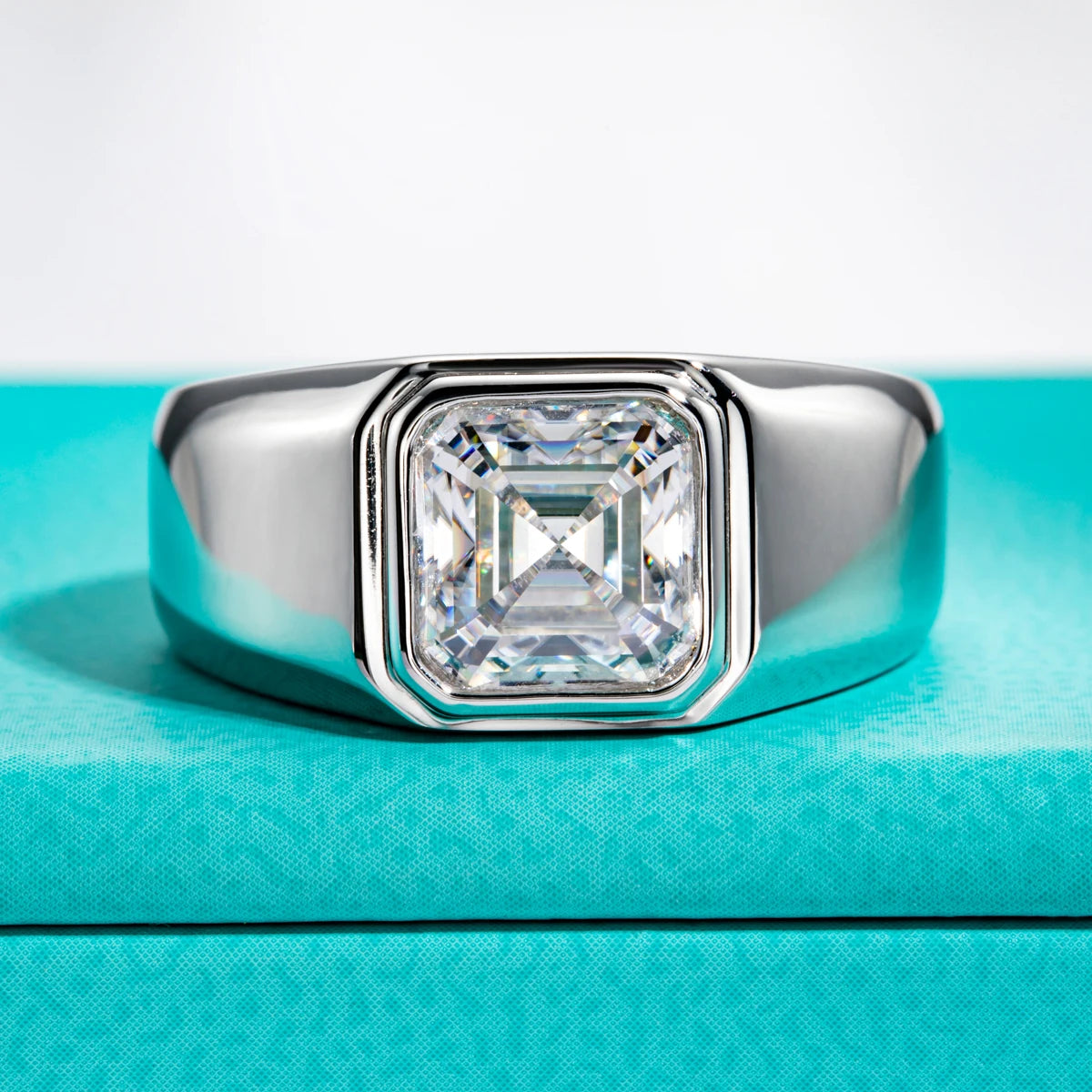 AnuJewel 3ct Asscher Cut D Color Moissanite Engagement Ring for Men - 925 Sterling Silver Gold Plated Luxury Wedding Band, Custom Jewelry for Proposals & Anniversaries