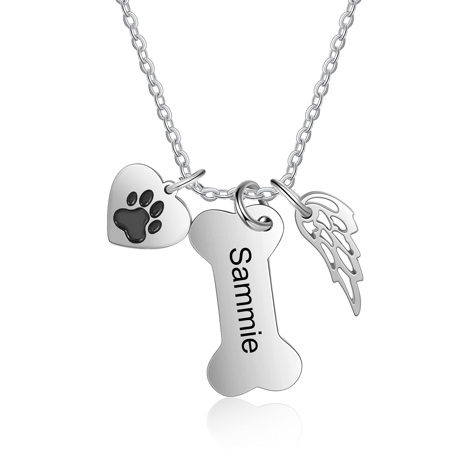 Personalized Dog Memorial Necklace for Dog Moms - Custom Engraved Heart Paw Print Pendant with 1-4 Dog Bone Charms & Pet Names - Thoughtful Sympathy Gift for Dog Lovers | Perfect for Remembrance, Pet Loss Comfort & Special Occasions