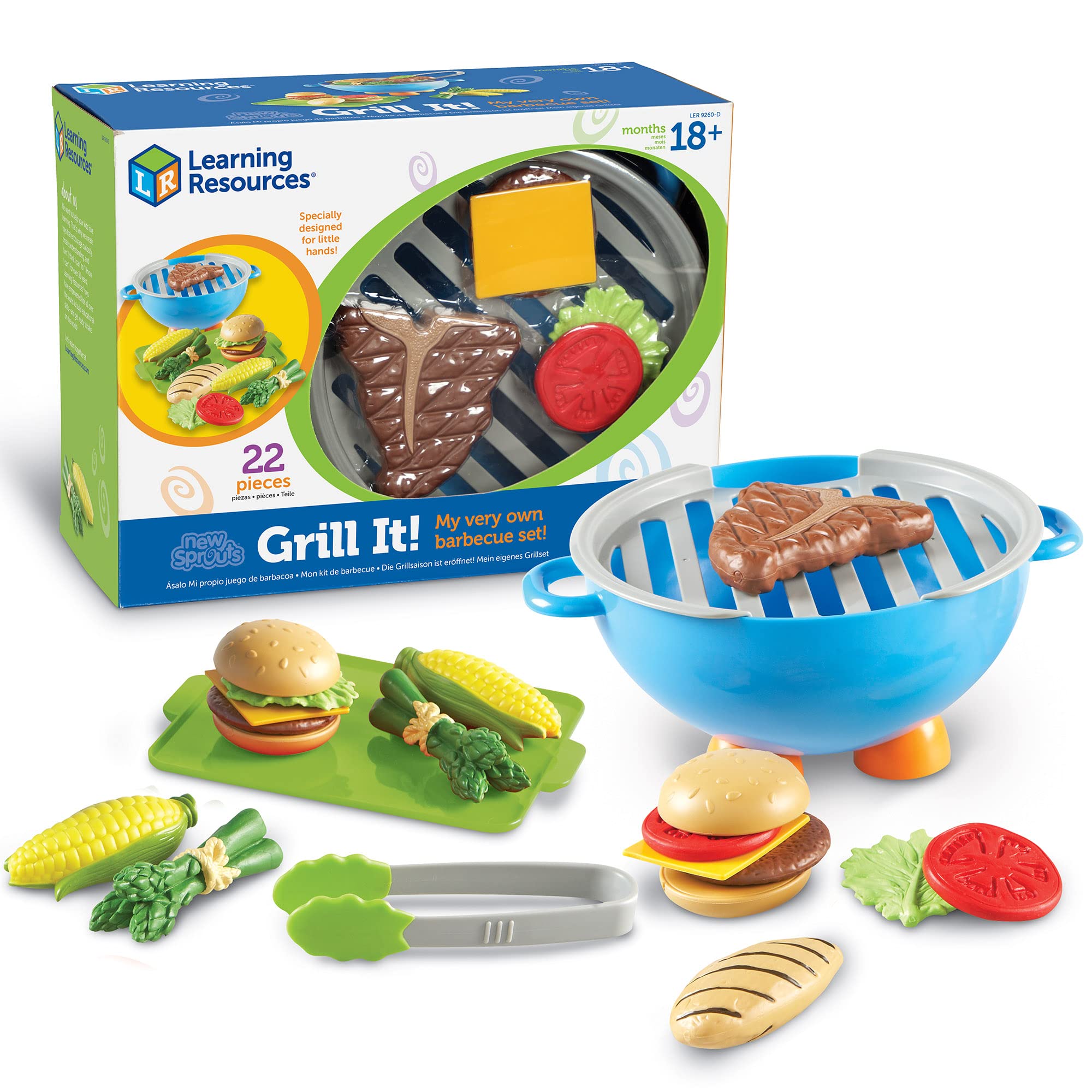 Learning Resources New Sprouts Grill It! 22-Piece BBQ Pretend Play Set for Toddlers 18+ Months - Preschool Learning Toys, Outdoor & Indoor Pretend Play Food for Kids - Perfect for Backyard Picnics, Playdates & Imaginative Role Play