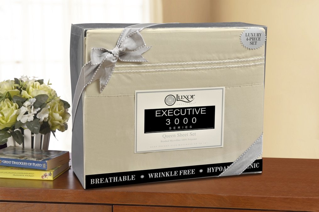 Premium 2-Line Bubble Embroidered King Size Sheet Set - 4 Piece Luxurious Silky Soft Brushed Microfiber Bedding - Wrinkle Free & Lightweight Tan Sheets for Master Bedroom & Guest Room Comfort