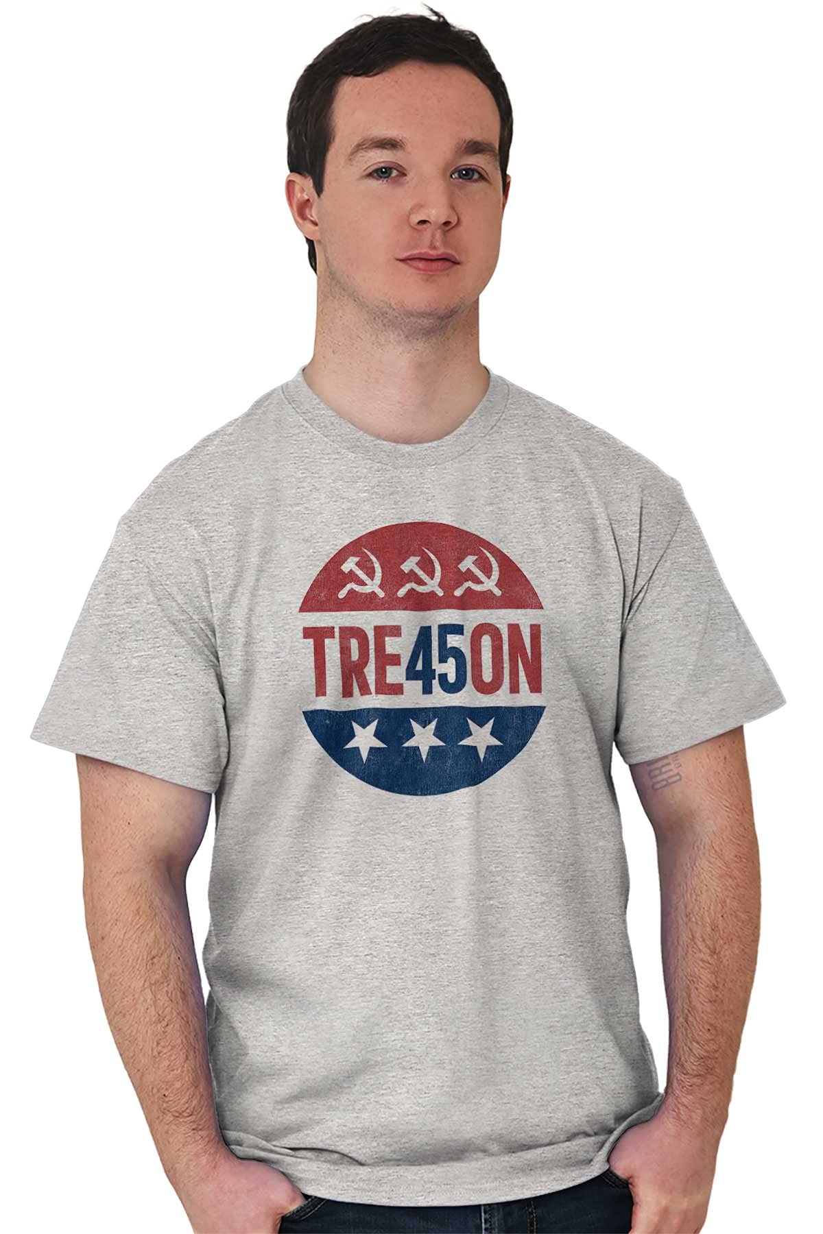 Brisco Brands Tre45on Treason 45th President Trump Graphic T-Shirt for Men & Women - Patriotic Political Statement Tee for Campaign Rallies & Conservative Events
