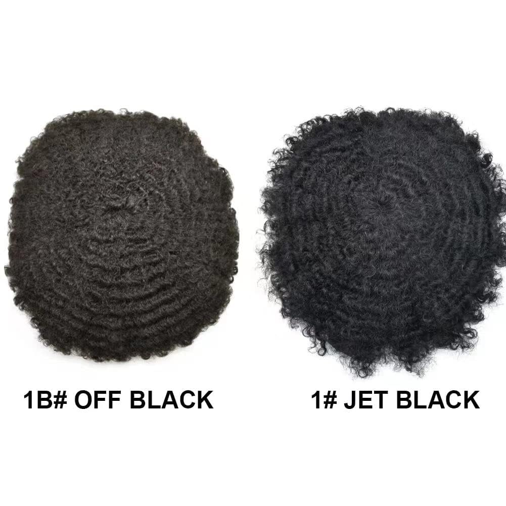 Afro Curly Toupee for Black Men - Human Hair Replacement System - Full Poly Thin Skin Kinky Curly Mens Wig (8