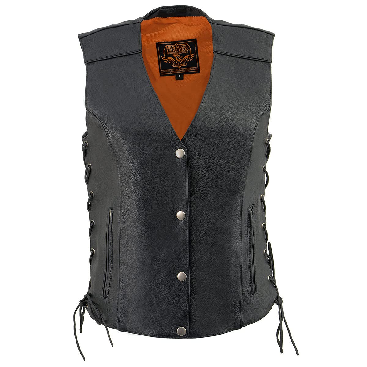 Milwaukee Leather MLL4500 Women's Side Lace Black Leather Vest with Reflective Piping - Motorcycle Riding, Biker Fashion, Outdoor Adventure Wear