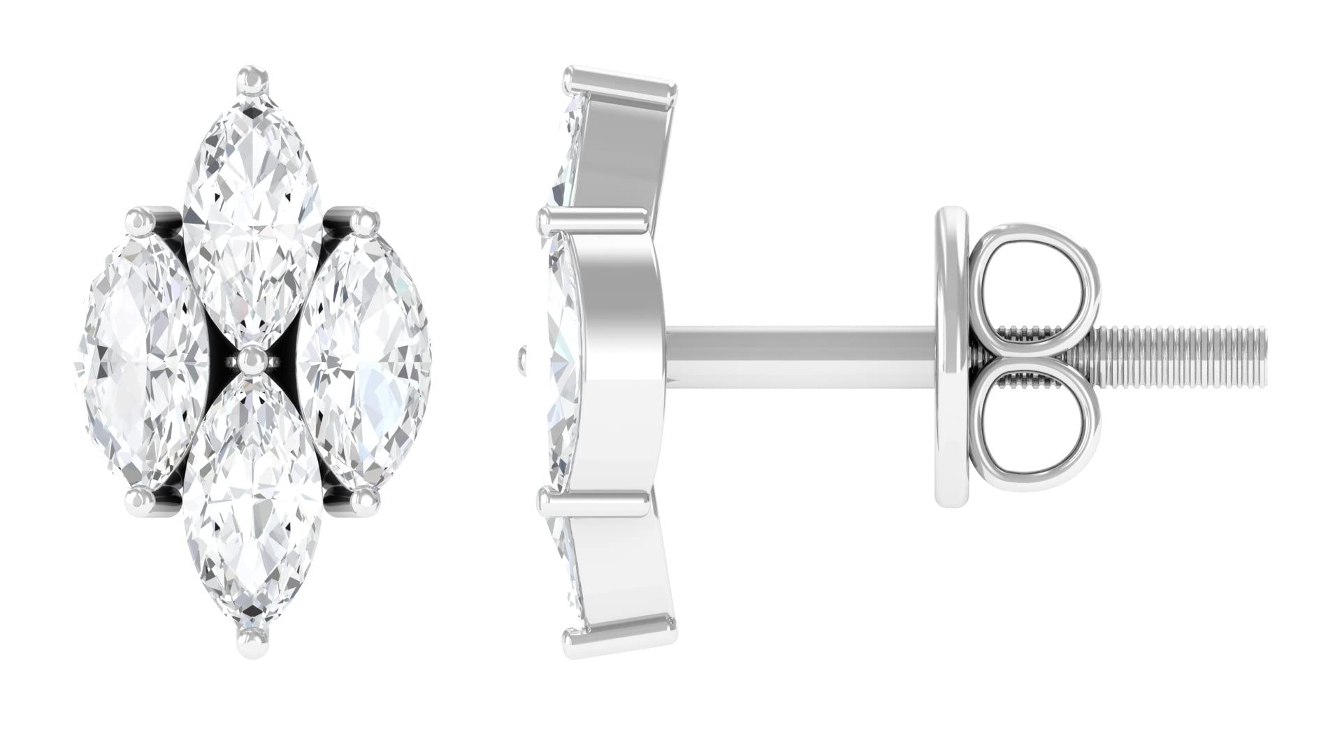 14K Solid Gold Marquise Cut Diamond Stud Earrings for Women - April Birthstone, Genuine Diamond Jewelry for Everyday Wear & Special Occasions