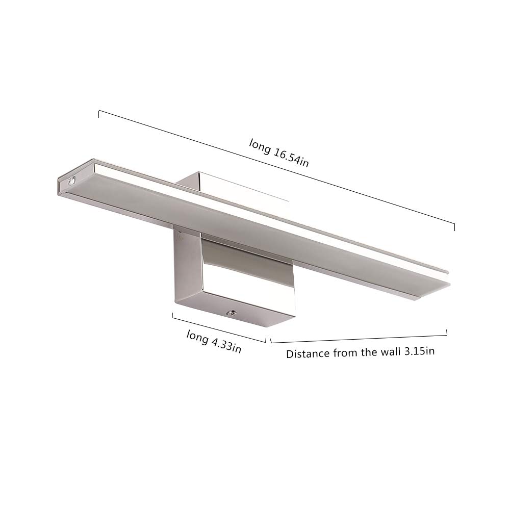 16 Inch LED Vanity Lighting Bar - 9W Modern Bathroom Light Fixtures, Chrome Mirror Light & Wall Sconces, 6000K Daylight White - Perfect for Bathroom Makeup Vanity, Dressing Room & Spa Lighting