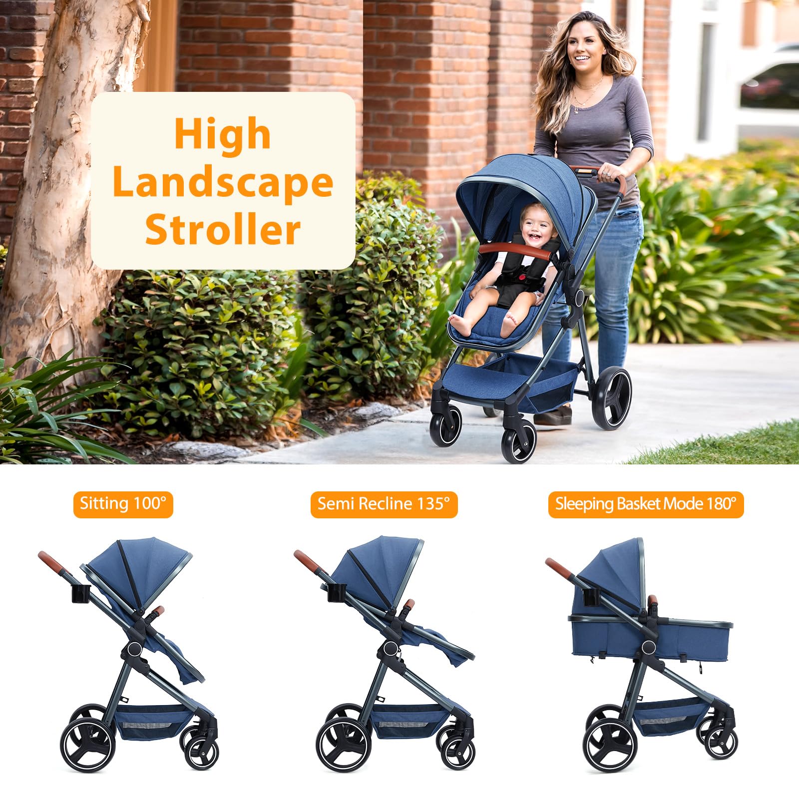 GAOMON 2-in-1 Convertible Baby Stroller with Bassinet & Toddler Seat - Lightweight Aluminum Frame, Reversible Pushchair, 5-Point Safety Harness, Foldable Design (Blue) | Perfect for Newborns, Infants & Outdoor Walks