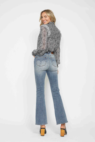 Judy Blue High Waisted Bootcut Jeans with Tummy Control, Back Embroidered Design & Functional Pockets - Perfect for Casual Wear, Office Outfits & Date Nights