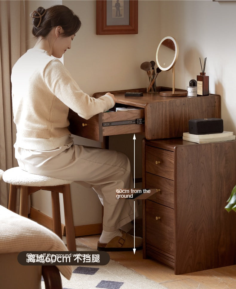 Premium Black Walnut Solid Wood Dressing Table with Cabinet - Elegant Vanity Desk for Bedroom, Makeup Station & Home Decor