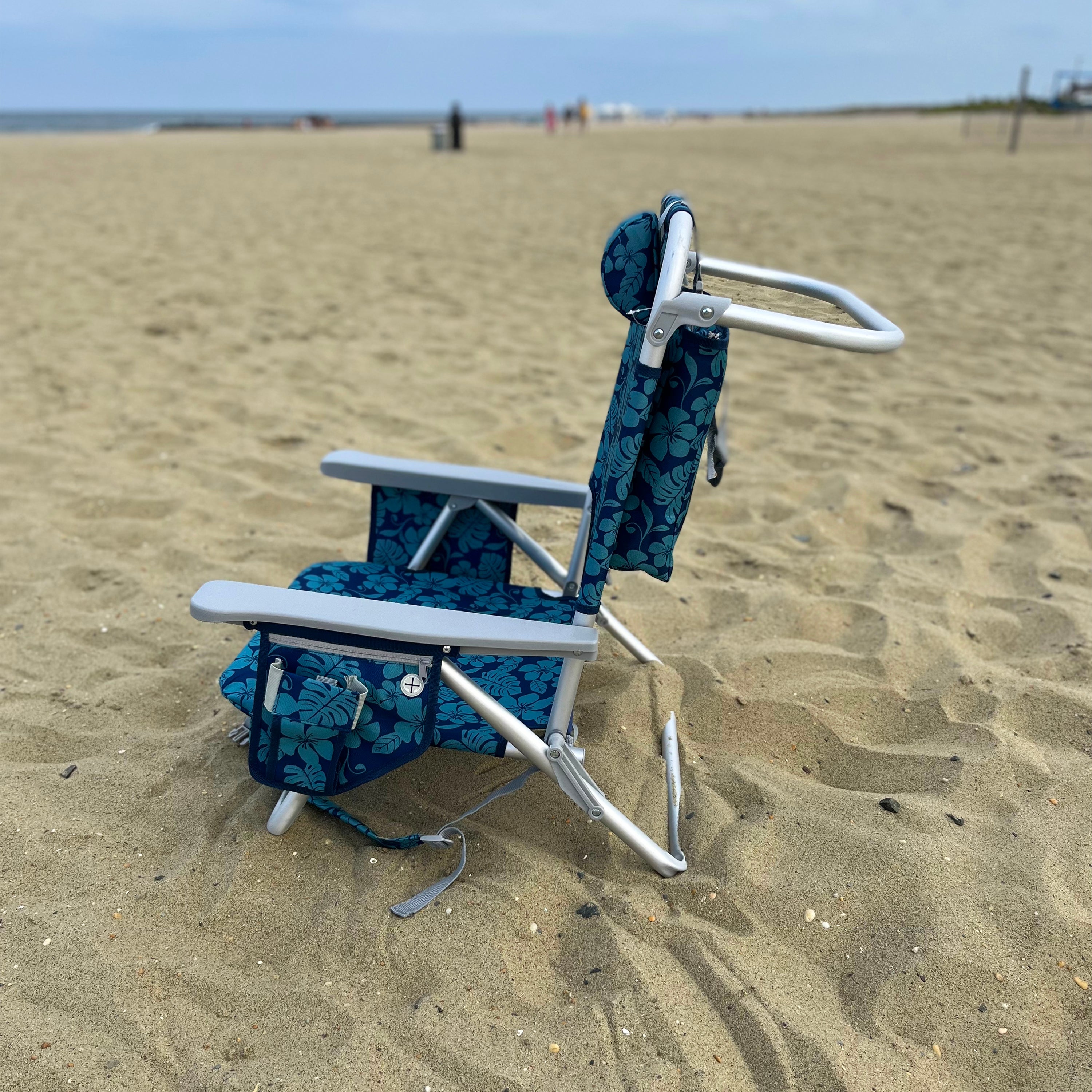 Bliss Hammocks BBC 350 BF Portable Backpack Beach Chair with Side Pocket & Detachable Cooler Bag - 5 Adjustable Reclining Positions, 275 lb Weight Capacity - Perfect for Beach, Camping, Picnics & Outdoor Relaxation (Blue Floral Design)