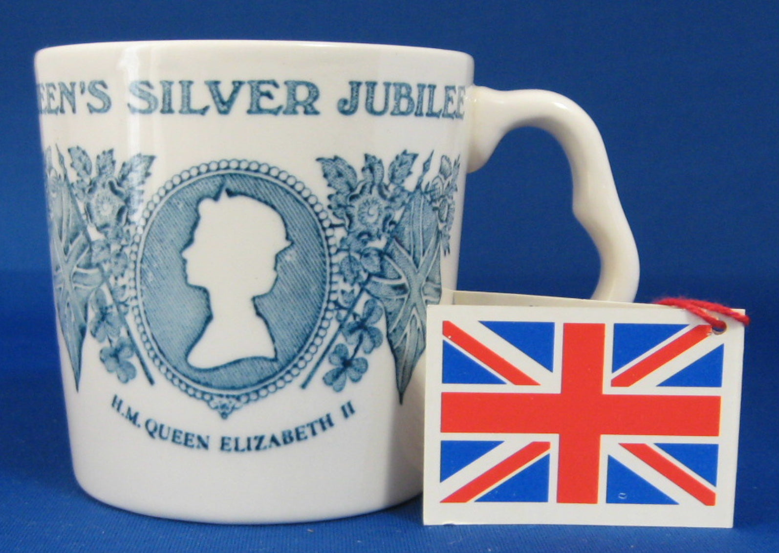 Queen Elizabeth II Commemorative Mug - Teal Transferware, Silver Jubilee 1977 - New With Tags by Masons - Perfect for Royal Collectors & Tea Lovers