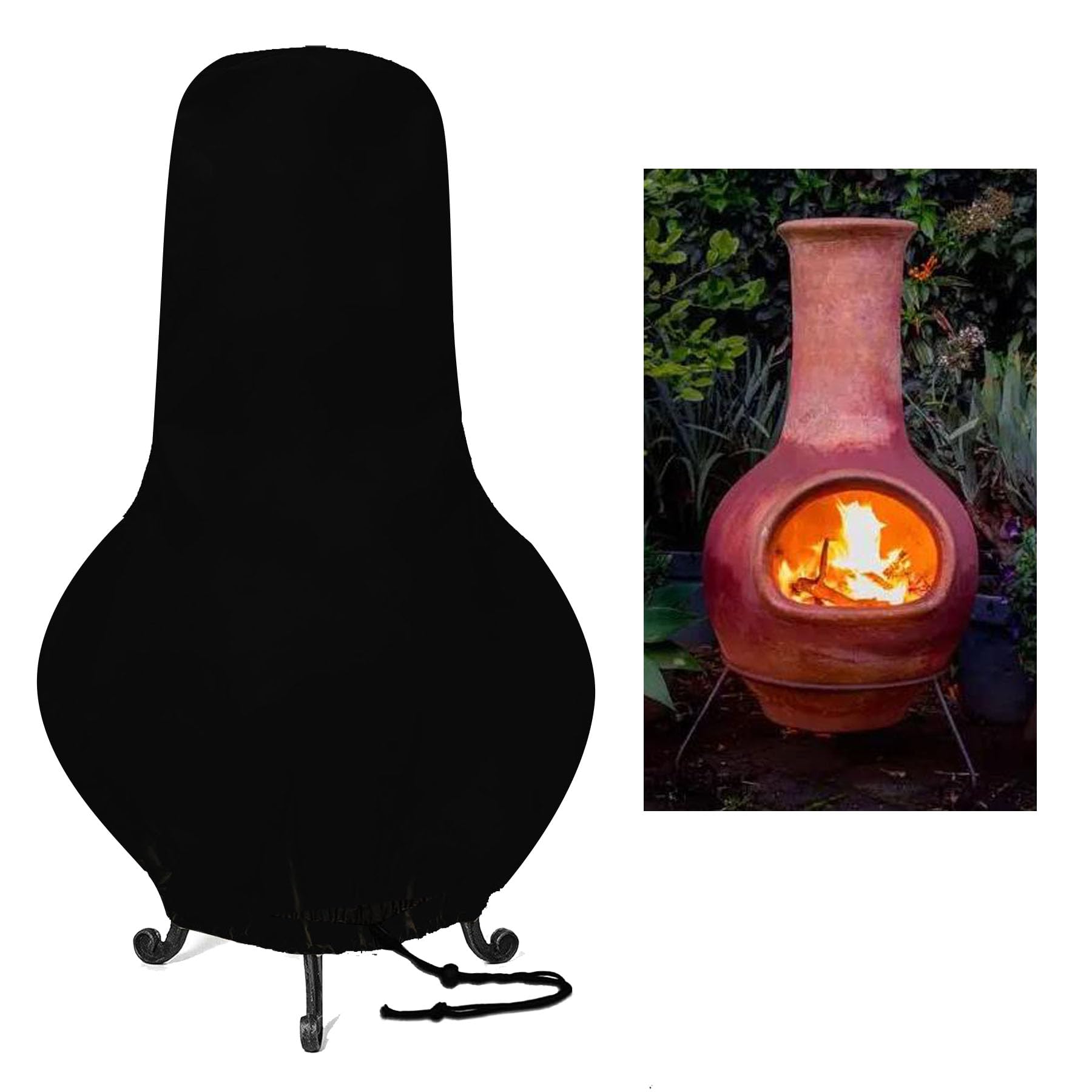 Waterproof Fire Pit Cover for Outdoor Patio - Heavy Duty Protective Chiminea Heater Cover (Black) | Weatherproof & UV Resistant for Backyard, Garden, and Camping Use