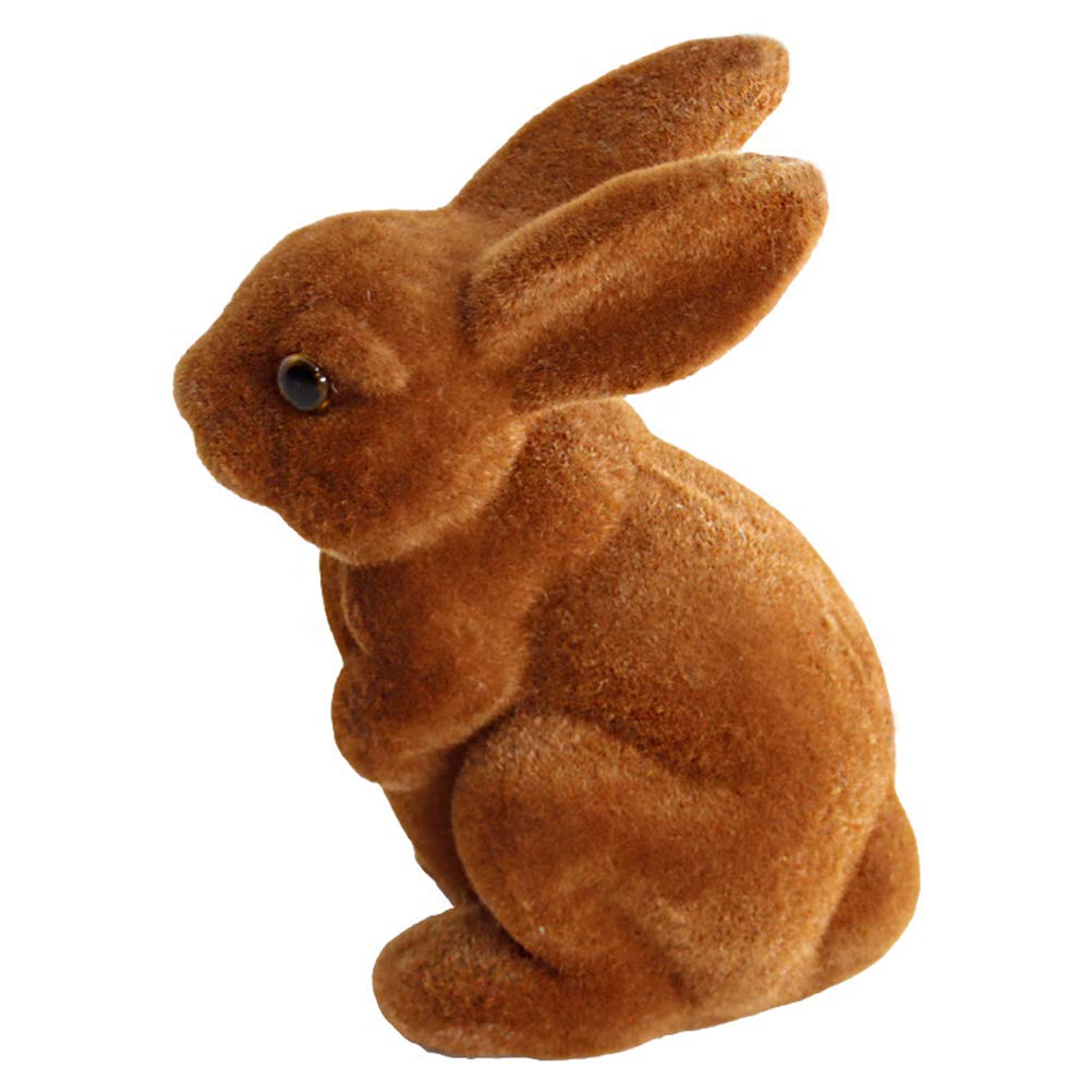 Amosfun Easter Decorations for Home - 1PC Flocked Resin Rabbit Ornament, Handmade-Style Easter Bunny Decor for Tabletop, Mantel & Spring Home Decor