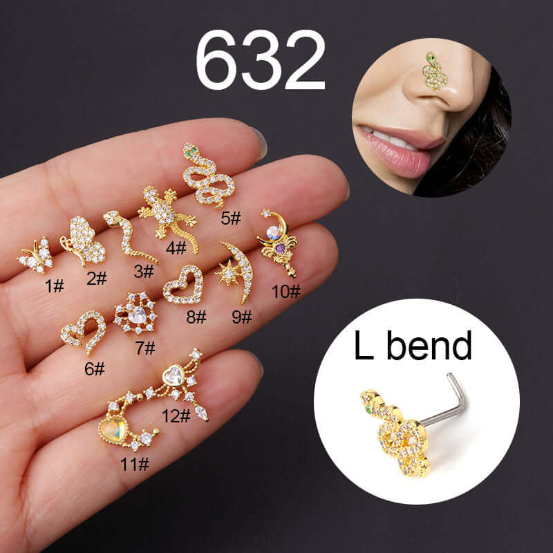 20G L Bend Nose Studs - Hypoallergenic Surgical Steel Nose Ring Piercing Jewelry for Women & Men - Perfect for Cartilage, Septum & Nostril Piercings | HSPJ632