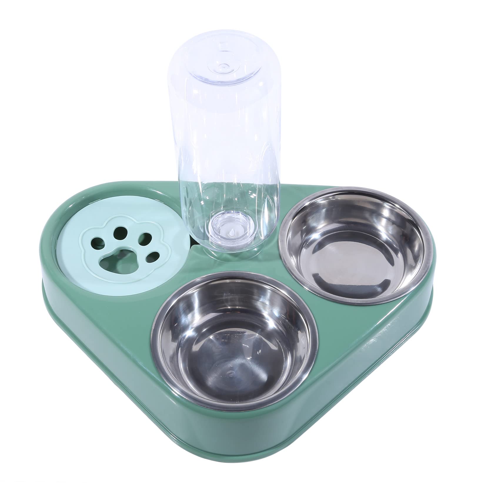 Detachable Pet Food Bowl with Water Dispenser for Dogs & Cats - Green