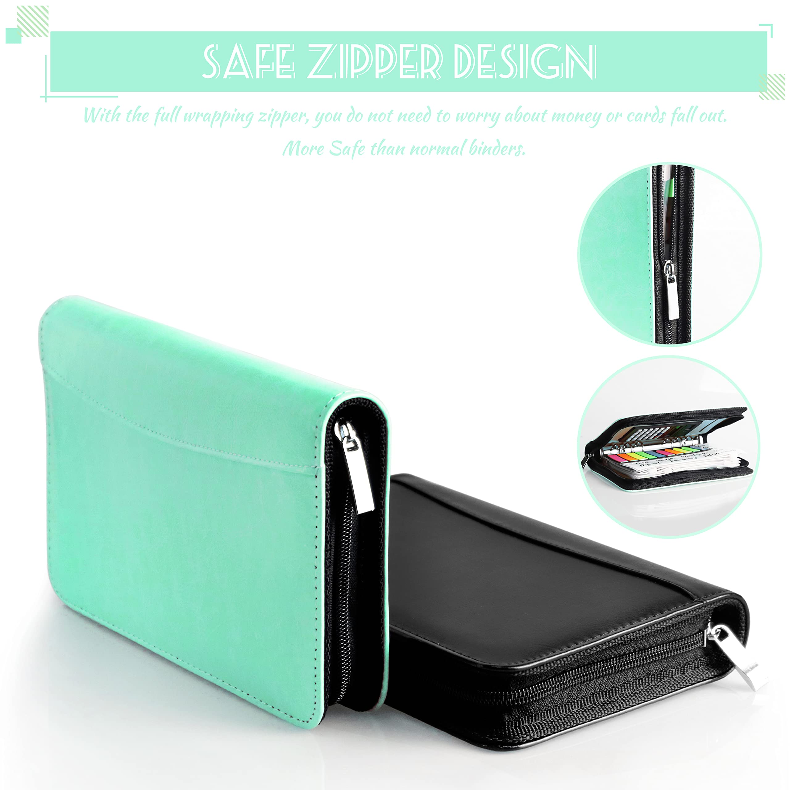 2025 A6 PU Leather Budget Binder with Zipper Envelopes & Calculator | Cash Envelopes System for Budgeting, Bill Organizer & Money Saving | Perfect for Dave Ramsey Envelope Method, Personal Finance Planning & Travel Expense Tracking