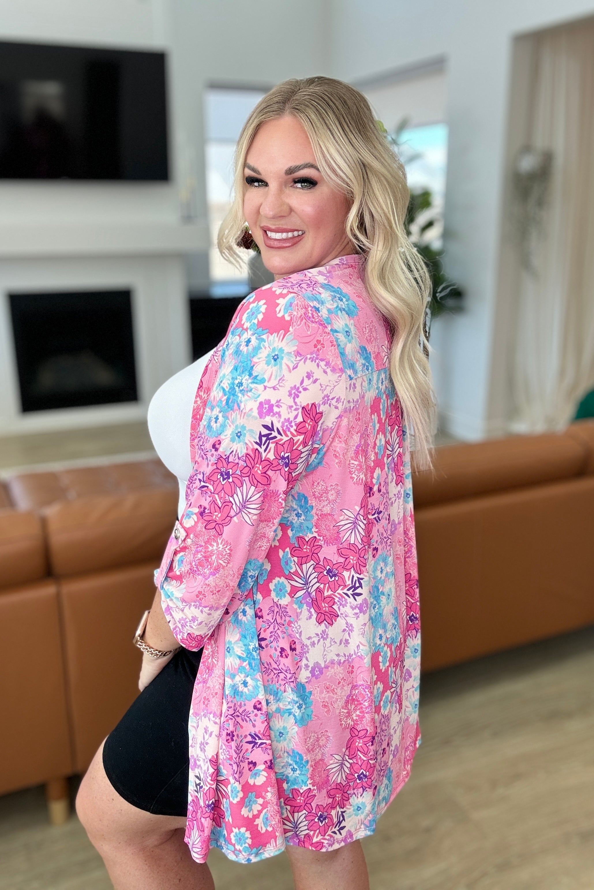 Lizzy Pink Patchwork Floral Cardigan for Women | Soft Knit Sweater | Perfect for Spring Outfits & Casual Wear