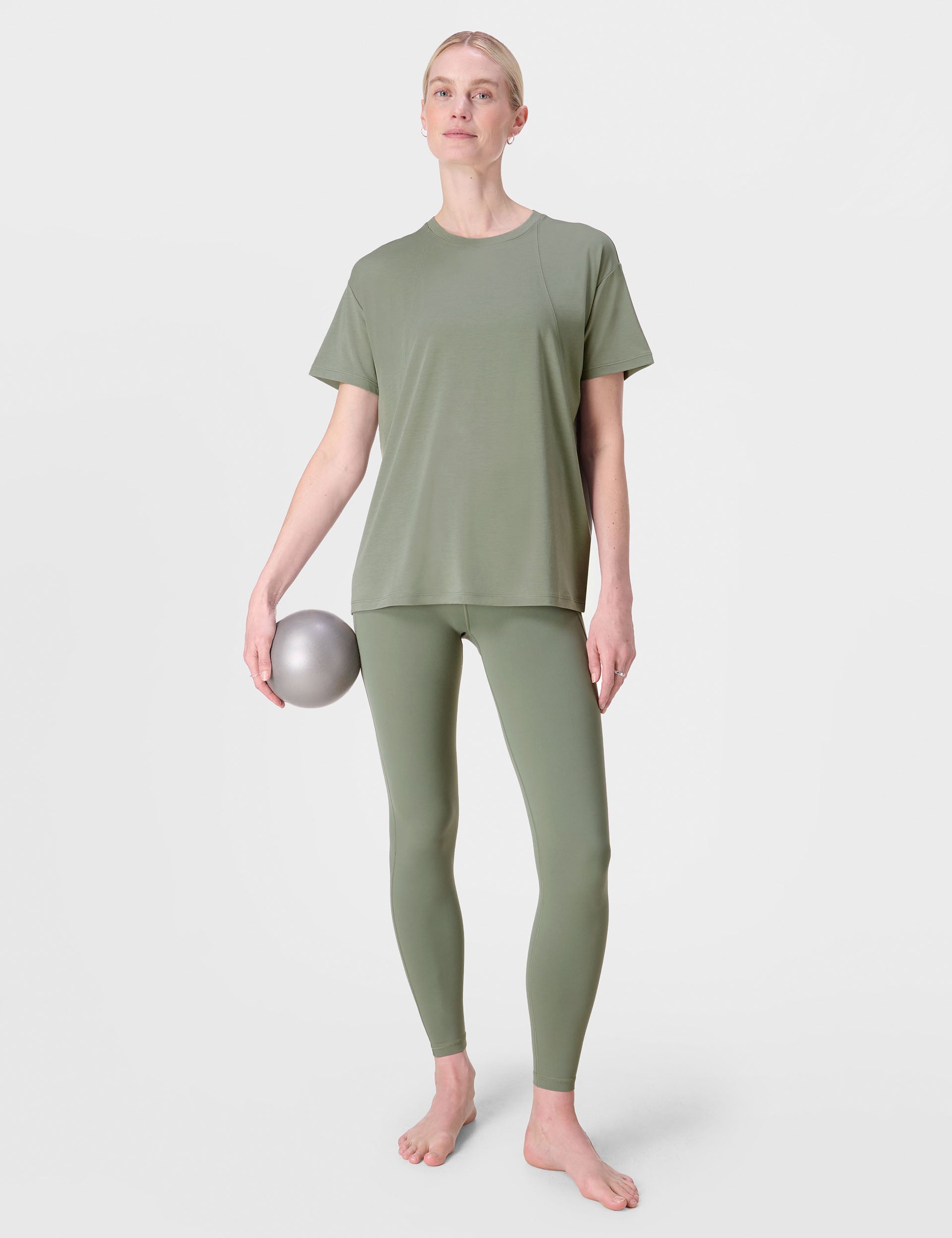 Soft Flow Studio Wrap Back T-Shirt for Women - Comfortable Willow Green Tee | Perfect for Yoga, Casual Wear & Everyday Outfits
