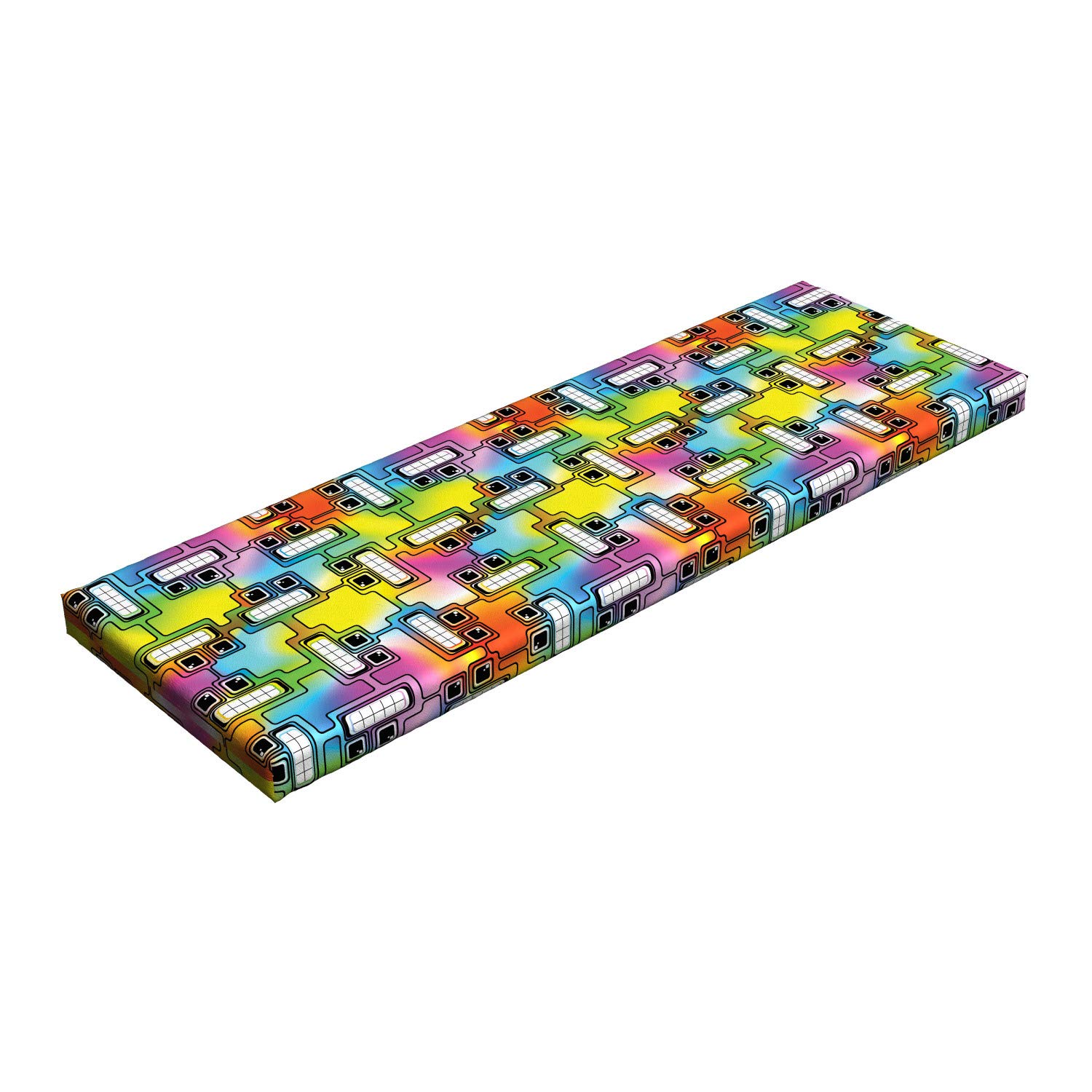 Ambesonne Colorful Bench Cushion - Hippie Style Digital Print with Fun Character Eyes & Teeth Video Game Art - Standard Size 45