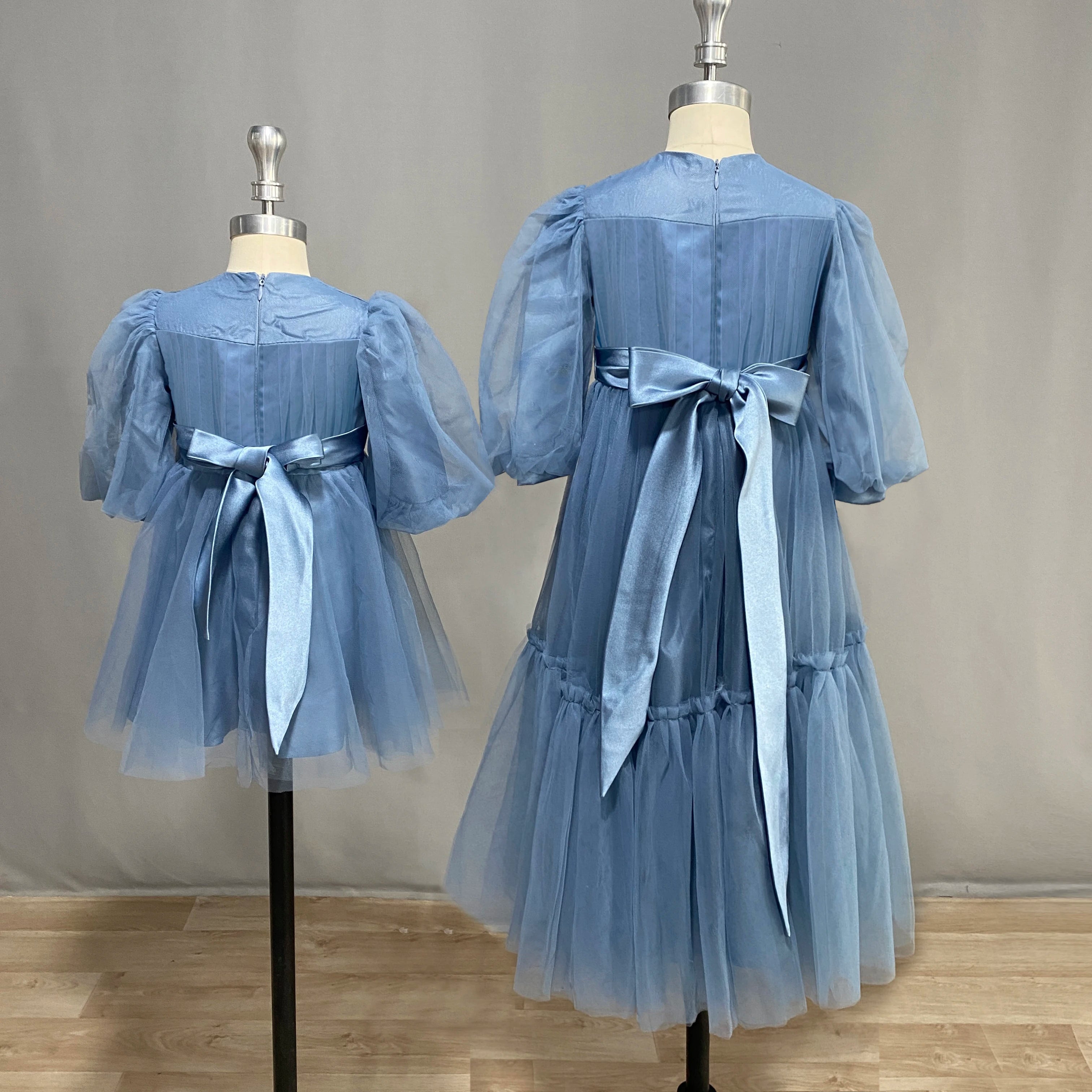 Elegant Tulle Flower Girl Dress with Puff Sleeves, Ruffles & Sash - Floor Length Wedding Gown for Bridesmaids & Special Occasions