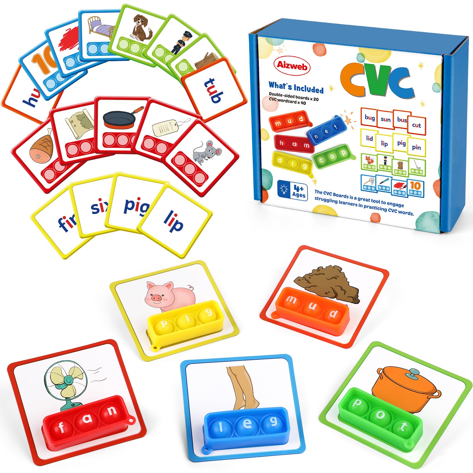 Aizweb Phonics CVC Word Game Flash Cards for Kids - Preschool & Kindergarten Learning Activity